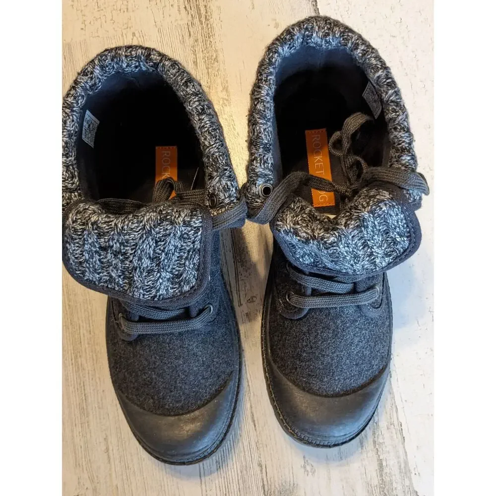Rocket Dog Women's 7.5 Charcoal Gray Knit‑Cuff Lace‑Up Winter Boots NWOT